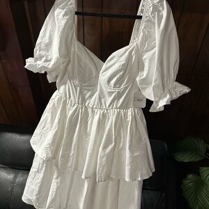 Altar'd State White Puff Sleeve Mini Dress